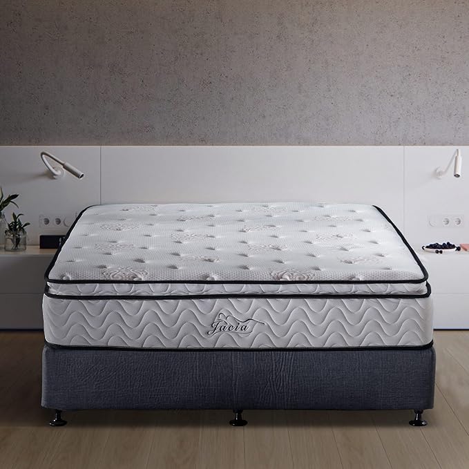 King Mattress - 11.4 Inch Pillow Top Pocket Spring Hybrid Mattress with Memory Foam Innerspring