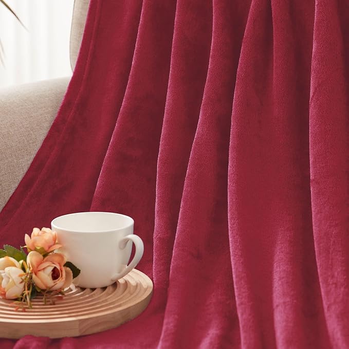 Exclusivo Mezcla Extra Large Fleece Throw Blanket for Couch, Sofa, 300GSM Super Soft and Warm Blankets, Deep Red Throw All Season Use, Cozy, Plush, Lightweight, 50x70 Inches