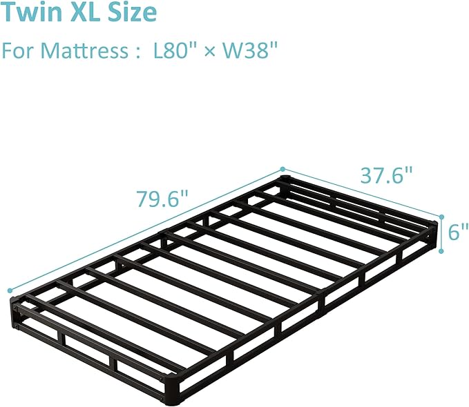 Twin XL Box Spring Bed Base 6 Inch, Low Profile Metal Boxspring XL Twin with Fabric Cover, 2000 Lbs Max Weight Capacity Mattress Foundation, Noise-Free, Easy Assembly