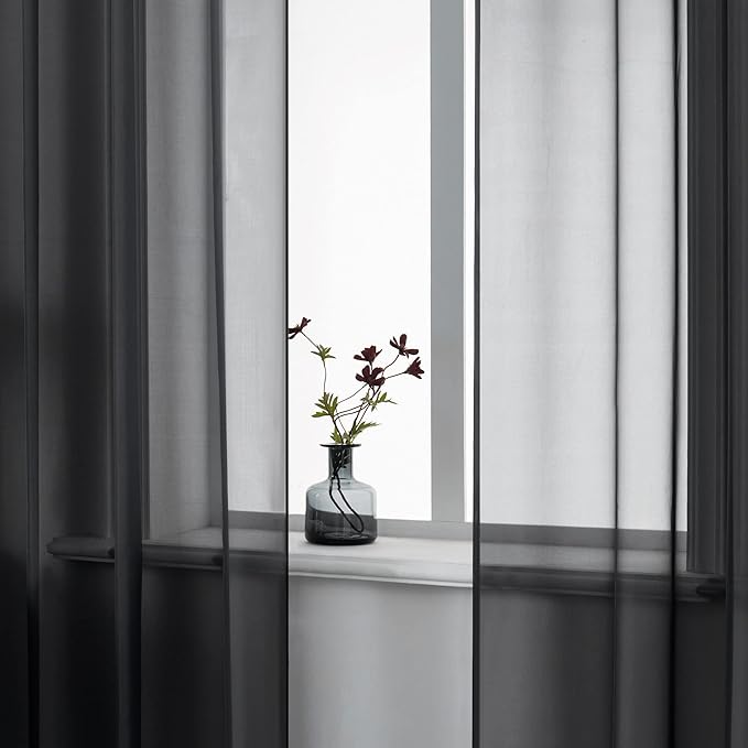 DUALIFE Gorgeous Black Sheer Curtains 63 Inch Length for Bedroom Set of 2 Panels Grommet Semi Voile Window Drapes Elegant Office Curtains for Men Living Room 52x63 Inches Long