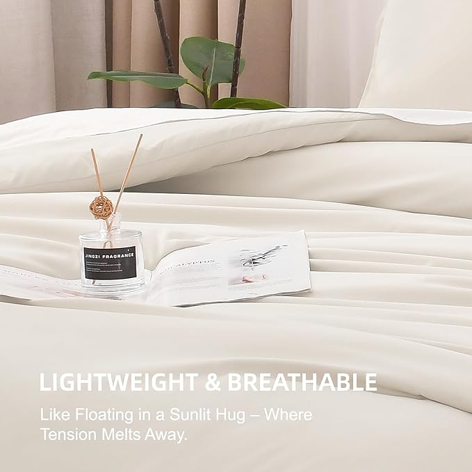 Litanika Twin/Twin XL Comforter Set Beige, 2 Pieces Lightweight Solid Bedding Comforter Set, All Season Fluffy Bed Set (66x90In Comforter & 1 Pillowcase)