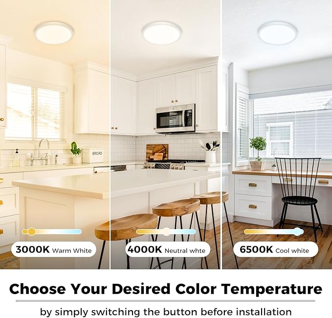 zemty 12Pack LED Flush Mount Ceiling Lights, 6.5 Inch 12W 1200lm Lighting Fixtures Recessed, Adjustable 3000K 4000K 6500K, Round Modern Ceiling Lamp for Bathroom Closet Hallway