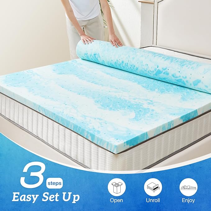Sweetcrispy Mattress Topper King, 2 Inch Thick Memory Foam Gel Infused Cooling Toppers Pad for King Size Bed, Sleeper Sofa, RV, Camper, CertiPUR US Certified, Ventilated and Breathable