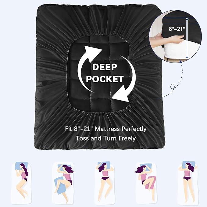 Mattress Topper Twin XL College Dorm, Bed Topper Twin XL Cooling Mattress Pad Cover for College, Black Pillow Top Mattress Topper with Deep Pockets, Breathable Fluffy Fill Mattress Protector