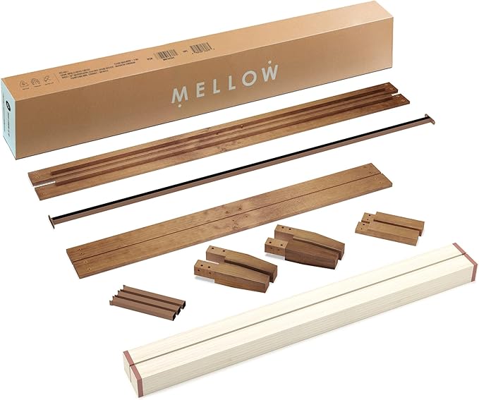 Mellow Naturalista Classic 12 Inch Solid Wood Platform Bed with Wooden Slats, Cal King, Natural Pine