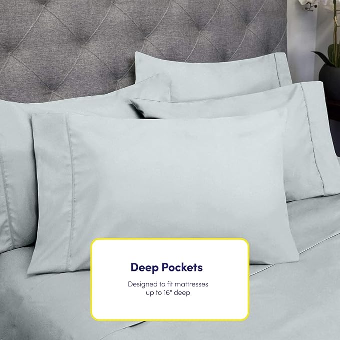 Full Size Bed Sheets - 6 Piece 1500 Supreme Collection Fine Brushed Microfiber Deep Pocket Full Sheet Set Bedding - 2 Extra Pillow Cases, Great Value, Full, Porclain Blue