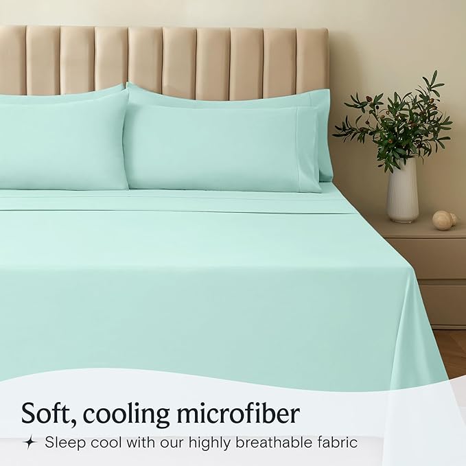 LuxClub 4 PC Sheet Set Bed Sheets Deep Pockets 16" Eco Friendly Wrinkle Free Cooling Machine Washable Hotel Bedding Silky Soft - Aquamarine California King