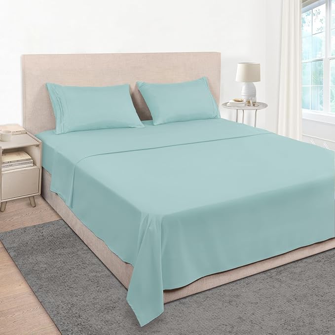 Mejoroom Queen Size Sheet Set - Hotel Luxury 1800 Bedding Sheets & Pillowcases - Deep Pocket Fitted Sheet, Soft, Breathable, Wrinkle & Fade Resistant - 4 Piece (Queen, Grayish Green)