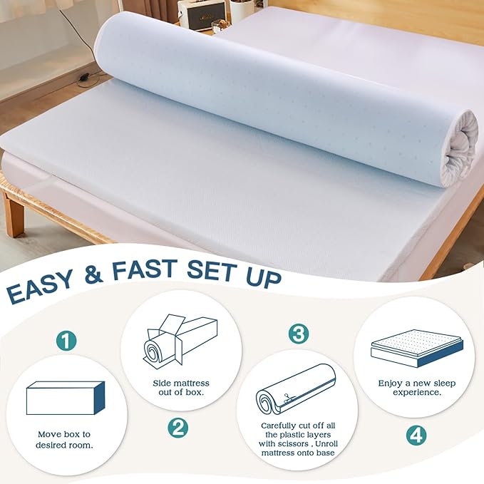 Airensky 4 Inch Memory Foam Mattress Topper, Cooling Gel Infused High Density Full (45"x75") Topper with Removable Skin-Friendly Cover, Bed Topper for Pressure Relief Back Pain, CertiPUR-US Certified