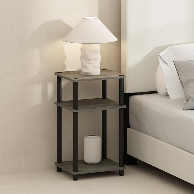 Furinno JUST Night Stand, 3-Tier Turn-N-Tube Nightstand, Toolless Bedside Table, End Table, Side Table with Open Storage for Bedroom, Living Room, Bathroom, French Oak