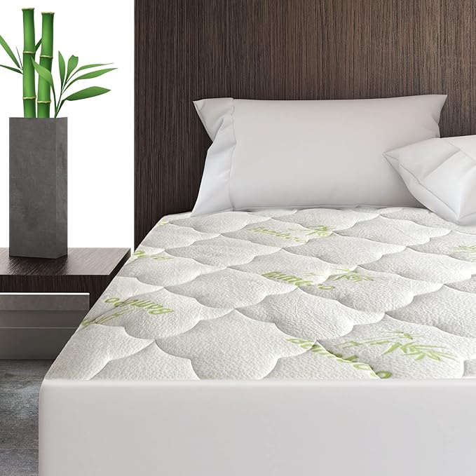 Queen Size Mattress Pad Air Topper Cover, Viscose Made from Bamboo, Soft Breathable Noiseless Camping Stretches up to 18"