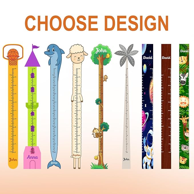 Personalized Growth Chart for Wall, Wooden Height Chart for Kids, Cute Height Measurement for Child/Girls/Boys, Baby and Toddler's Playroom/Kid's Room/Nursery Decor, Dinosaur