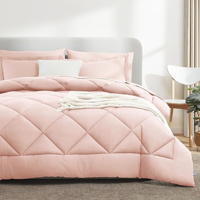 CozyLux Full Size Comforter Sets Blush Pink - 7 Pieces Bed in a Bag Full, Luxury Soft Bed Set for All Seasons, Bedding Set with Down Alternative Comforter, Sheets, Pillowcases & Shams