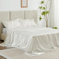 Love's cabin Satin Queen Sheets Set - 4 Piece Ivory Silky Bed Sheets with Deep Pocket, Luxury Silk Feel Satin Queen Size Sheet Set (1 Flat Sheet,1 Fitted Sheet,2 Pillow Cases)