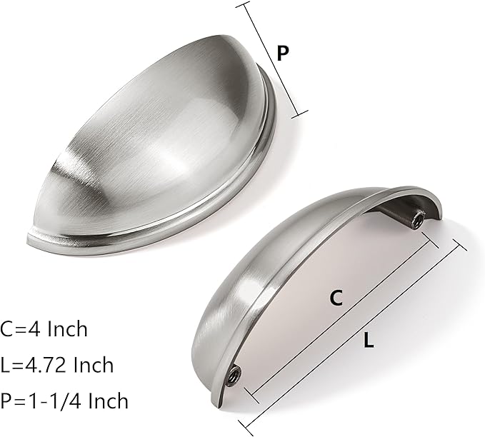 khtumeware 10 Pack 4" Drawer Pulls Brushed Satin Nickel Cabinet Cup Pulls Kitchen Hardware Cabinet Handles Drawer Handles Knobs 4 inch Hole Center