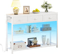 Furologee 38in Console Table with 3 Drawers, Small Sofa Table with Lights and Power Outlets, Hallway Tables with 3-Tier Shelves, White Narrow Console Table for Entryway, Living Room, Couch, Foyer