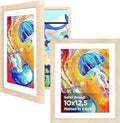 KINLINK 10x12.5 Kids Art Frames Set of 2, Solid Wood Kids Artwork Frames Changeable with Acrylic Front Opening Holds 150 Pictures, Art Frame for Kids Artwork with Mat or without Mat, Natural