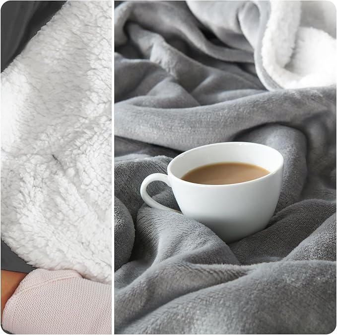 NANPIPER Sherpa Blanket for Couch, Warm and Lightweight Throw, Soft Fuzzy Plush Fleece for Winter, Lunar Rock Grey 50x60 Inches