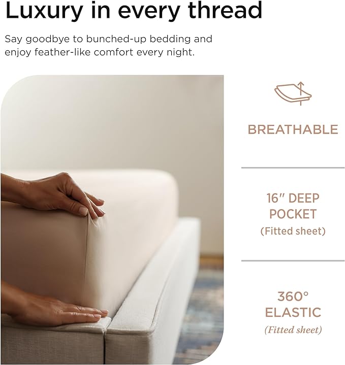 Threadmill Luxury 800 Thread Count 100% Cotton Sheets - Sateen Weave Twin XL Bed-Sheets, Better Than Egyptian Cotton,3 Pc Solid Soft Bedding Set (Light Beige), Fits 15" Deep Pocket