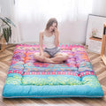 MAXYOYO Bohemian Retro Floor Mattress Boho Floral Style Japanese Futon Tatami Mat Foldable Bed Portable Camping Sleeping Pad Lounger Couch King Size