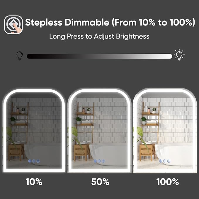 LED Bathroom Mirror, 24"x 32" LED Mirror with Lights for Bathroom, Lighted Vanity Mirrors for Wall, Anti-Fog, Dimmable, Tempered Glass, Memory Function, 3 Colors, Safe Use (White)