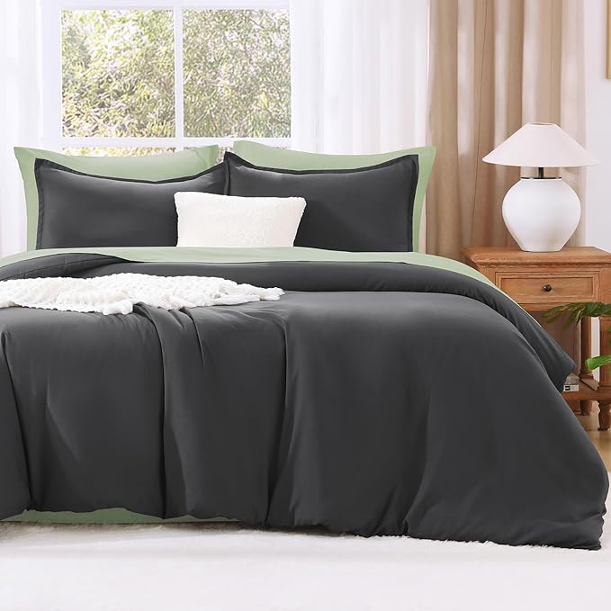 Litanika Dark Grey Oversized King Comforters Super King Plus Size, 3 Pieces Lightweight Solid Bedding Comforter Set, All Season Fluffy Bed Set (128x120In Comforter & 2 Pillowcases)