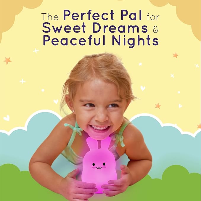 Lumipets Junior Bunny Night Light, Soft Silicone Material, 8 Soothing Colors, Cordless, Easy Control, Portable