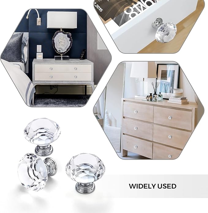 Ravinte 30 Pack Crystal Drawer Knobs - Glass Cabinet Knobs, Diamond Shaped, 30 mm, Silver Base