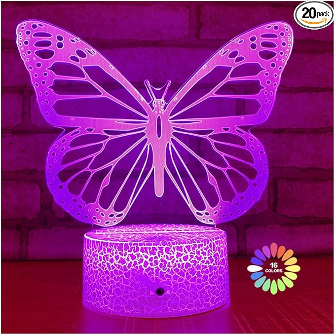 Butterfly Night Light, Birthday Gift for Girls 3D Illusion Lamp Kids Bedside Lamp with 16 Colors Changing Remote Control Butterfly Toys Girls Gifts
