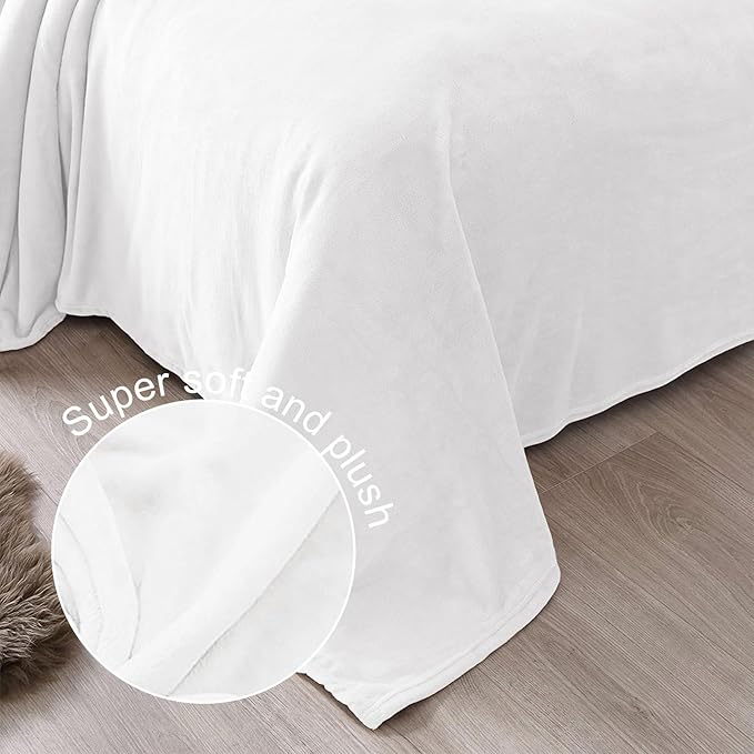 Exclusivo Mezcla Fleece Blanket Twin Size for Bed, Super Soft and Warm, All Season Use, Cozy, Plush, Lightweight, 90x66 Inches, Pure White