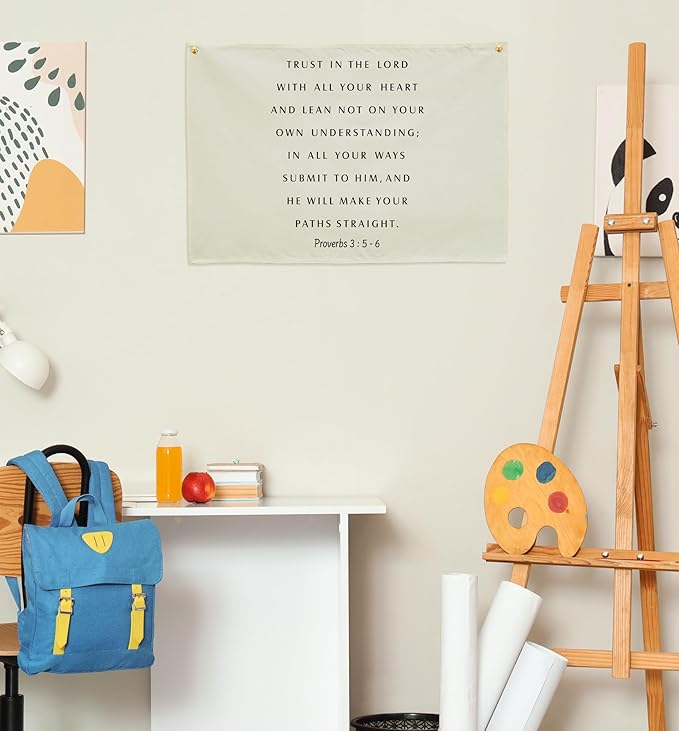 Trust in the Lord Christian Bible Verse Scripture Rectangular Canvas Banner-Flag Poster Wall Sign Decor for Toddler Boy Girl Kids,Nursery Baby Room Bedroom Decor-Baby Shower Birthday Christmas Gift