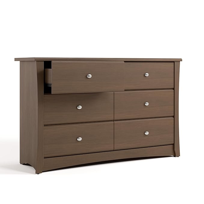 Storkcraft Crescent 6-Drawer Dresser (Hazelnut) – GREENGUARD Gold Certified, Brown Dresser for Bedroom, Kids & Nursery Storage Chest, Safety Interlocking Drawers, Pre-Installed Tracks, Kids Chest