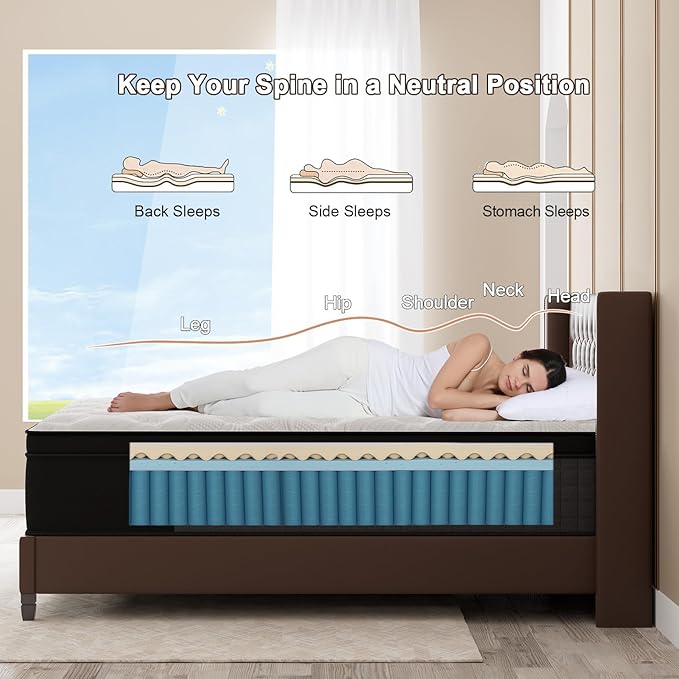 King Mattress, 12 Inch Hybrid Mattresses Eurotop with Gel Memory Foam,Motion Isolation Individually Wrapped Pocket Coils Breathable Comfort Soft Pressure Relief 100 Night Trial
