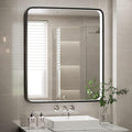 30X36 Inch LED Mirror for Bathroom,Black Metal Frame Lighted Vanity Mirror,Large Wall Mounted Makeup Mirror,6000K,Dimmable Anti-Fog