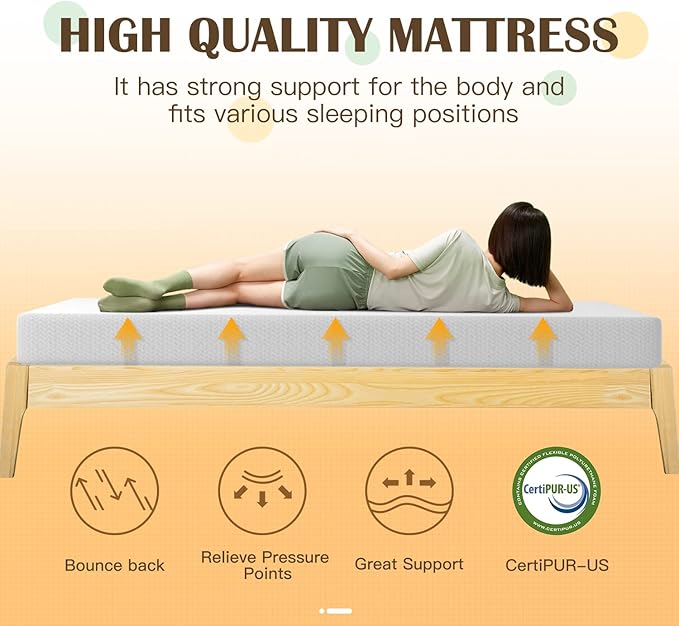 PayLessHere 8 inch Memory Foam Mattress Cooling Gel Green Tea Infused Mattress,CertiPUR-US Certified,Breathable Bed Mattress for Cooler Sleep Supportive & Pressure Relief,White Twin