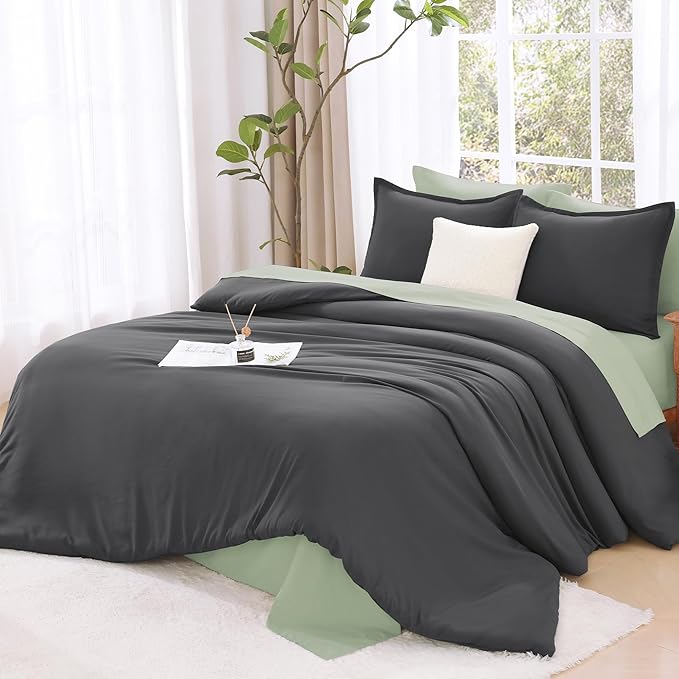 Litanika Grey Comforter King Size Set, Dark Gray Lightweight Plain Bedding Comforters Sets, All Season Fluffy Bed Set (104x90In Comforter & 2 Pillowcases)