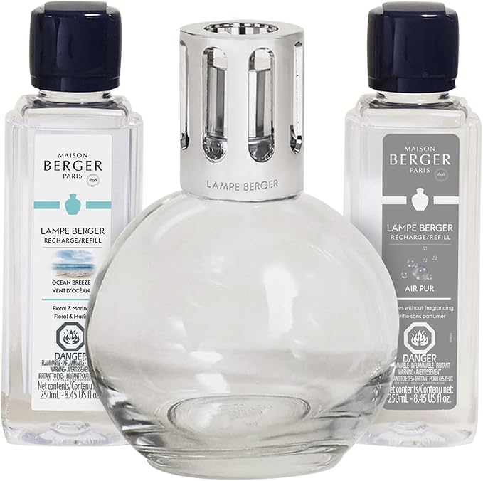 MAISON BERGER Lampe Berger Giftset - Starter Round - Home Fragrance Diffuser - Includes 2 Fragrances So Neutral and Ocean Breeze - 250 milliliters - 8.45 Fluid Ounces