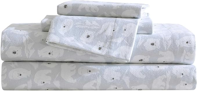 Eddie Bauer - Flannel Sheets Queen Size, Anti-Pilling & Wrinkle Resistant Cotton, Touchably Soft for All-Season Comfort - Bed Sheets with Matching Pillowcases & Fitted Sheet (Explorer Bears Grey)