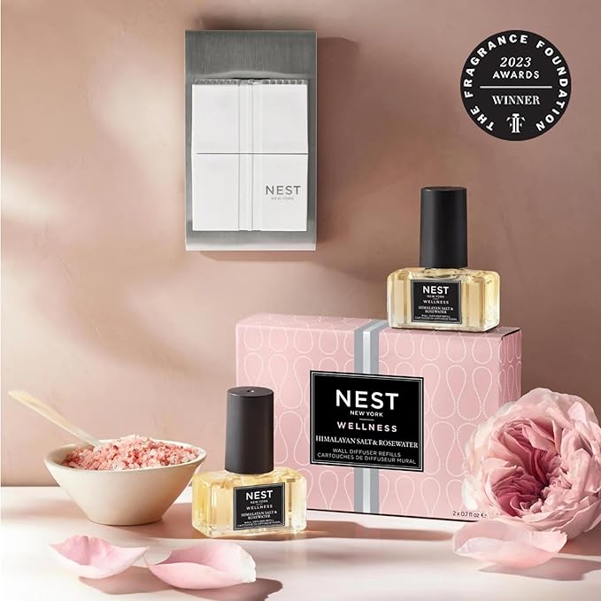 NEST New York Wall Diffuser Refill Vials, Himalayan Salt & Rosewater - Set of 2 - Up to 60 Days of Continuous Scent - Cruelty Free, Vegan - Made in USA