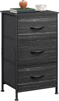 WLIVE Nightstand with 3 Drawers, Fabric Dresser, Organizer Unit, Storage Dresser for Bedroom, Hallway, Entryway, Closets, Steel Frame, Wood Top, Easy Pull Handle, Charcoal Black Wood Grain Print