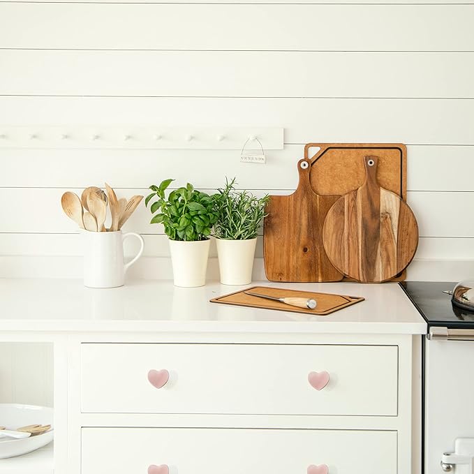Ceramic Drawer Knobs Heart Shape Cabinet Dresser Pulls Handles with 3 Sized Screws, Kitchen Furniture Knobs for Closet Cupboard Wardrobe (6, Powder Pink)