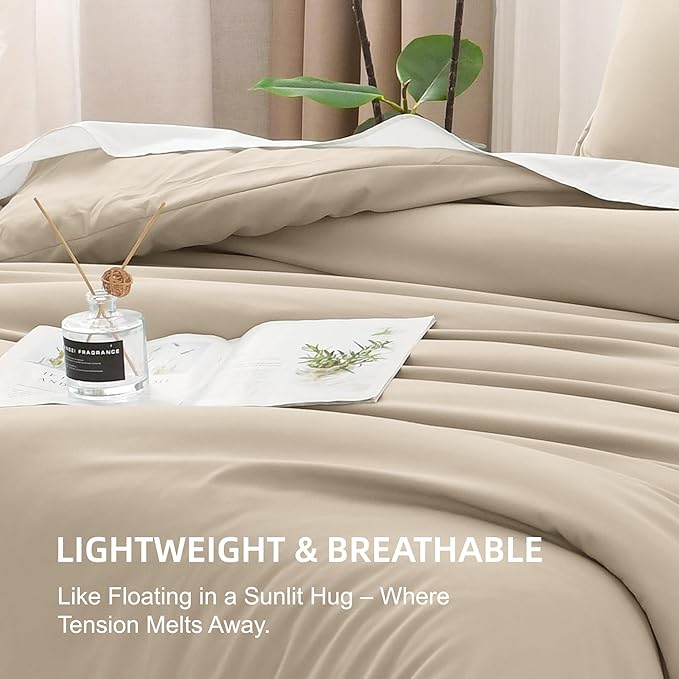 Litanika Oversized King Comforters Khaki Super King Size, 3 Pieces Lightweight Solid Bedding Comforter Set, All Season Fluffy Bed Set (120x120In Comforter & 2 Pillowcases)