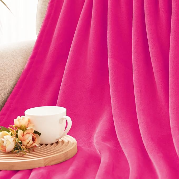 Exclusivo Mezcla Fleece Throw Blanket for Couch, Sofa, 300GSM Super Soft and Warm Blankets, Hot Pink Throw All Season Use, Cozy, Plush, Lightweight, 50x60 Inches
