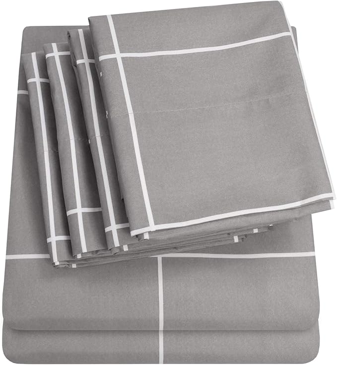 Cal King Size Bed Sheets - 6 Piece 1500 Supreme Collection Fine Brushed Microfiber Deep Pocket California King Sheet Set Bedding - 2 Extra Pillow Cases, Great Value, California King, Window Pane Gray
