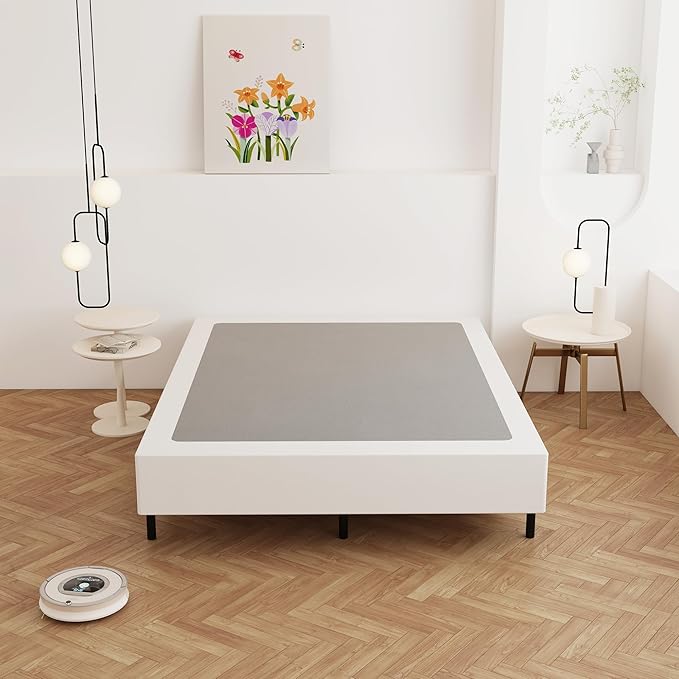 King Box Spring 9 Inch, Heavy Duty Metal Box Spring Bed Base with Fabric Cover, Mattress Foundation, Easy Assembly, Noise Free, Black