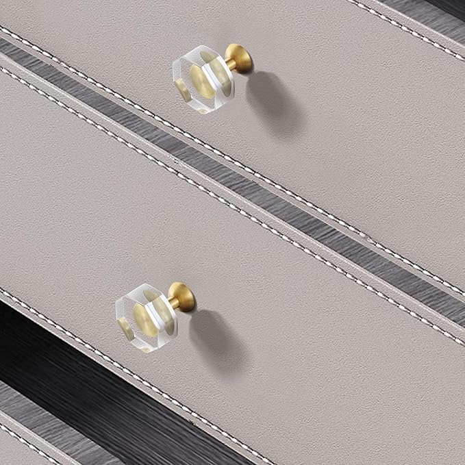 24-Pack 1-1/4-Inch Gold knob Dresser knobs White Cabinet Glass Crystal knobs Brass Drawer Polygonal Dresser Pulls, Drawer pulls