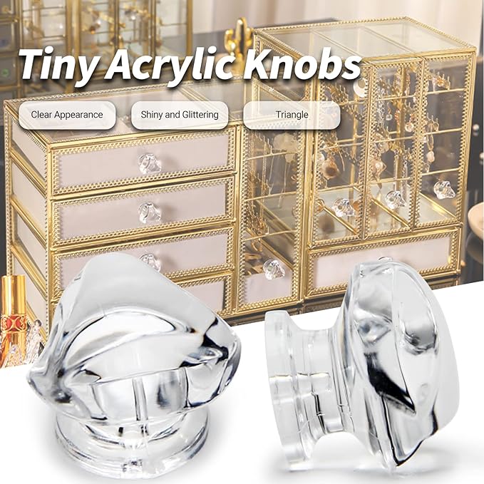 MroMax 12Pcs Tiny Pull Handle Triangle Acrylic Mini Knob 19mm Diameter Clear Shiny Knobs for Jewelry Box, Gift Case and Makeup Box