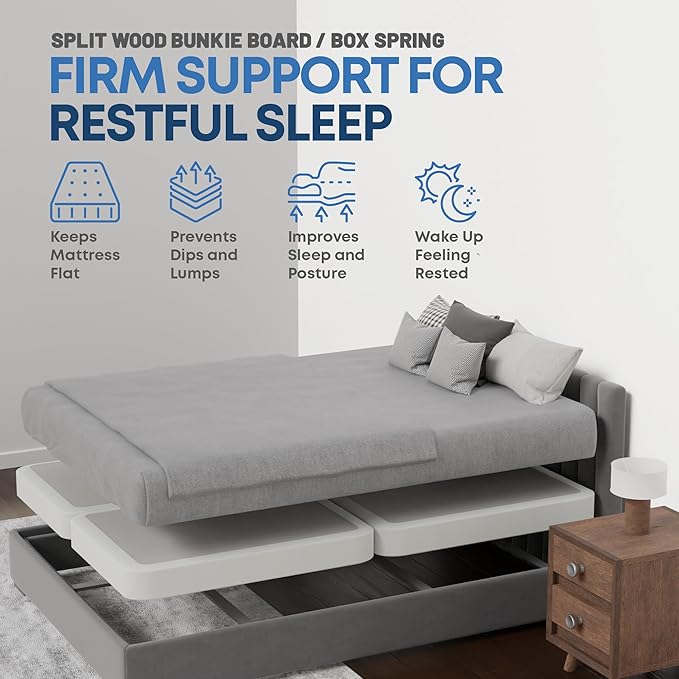 Nutan Inch Sturdy Box Spring for Mattress Support-Durable and Fully Assembled, Natural Wood Queen(Fold), White, 4" Foundation
