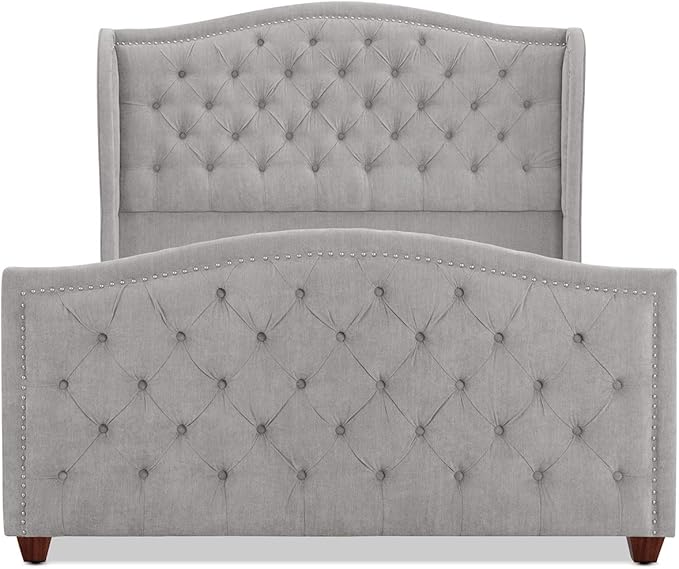Jennifer Taylor Home Marcella Upholstered Shelter Headboard Bed Set, Queen, Silver Grey Polyester