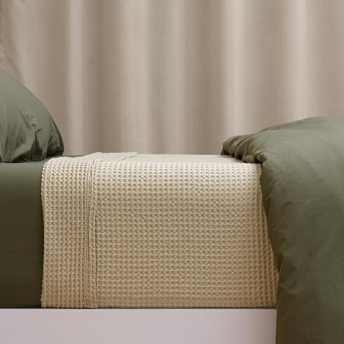 PHF 100% Cotton Waffle Weave Blanket Queen Size for Bed,Snag Proof Lightweight Breathable Throw for Couch,Great for Layering in Cold Weather,Machine Washable, Home Decor Gift-Khaki/Simply Taupe